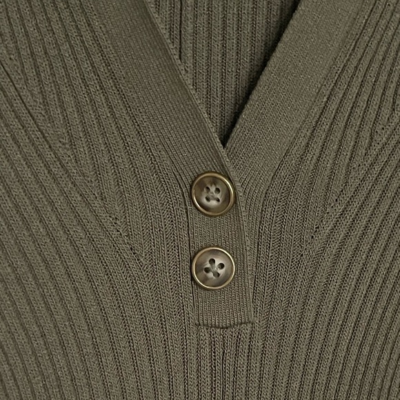 EVERLANE Olive Green Ribbed Knit Dress Aline Fit & Flare Collared - Picture 4 of 7